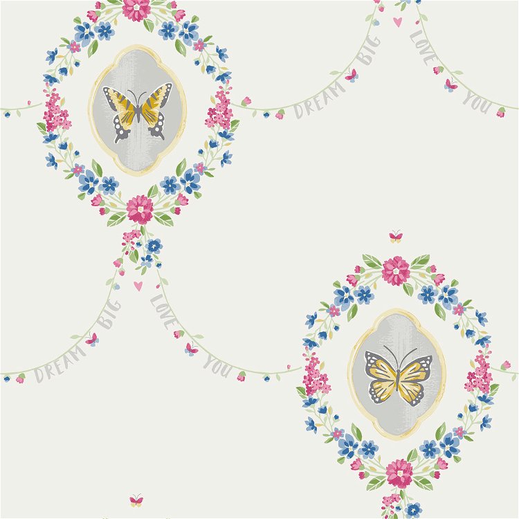 Seabrook Designs Flutter Butterfly Glitter White & Silver Wallpaper