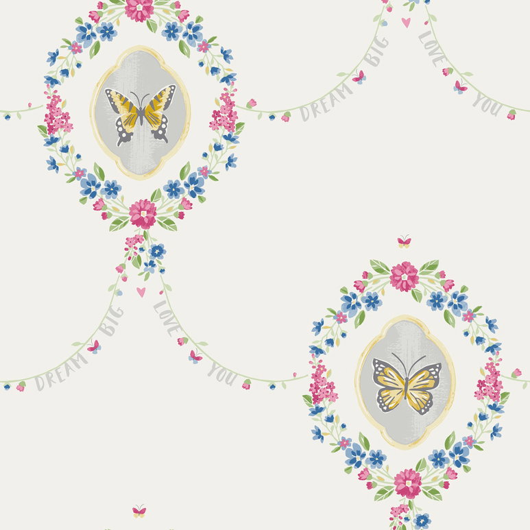 Seabrook Designs Flutter Butterfly Glitter White &amp; Silver Wallpaper