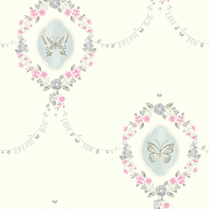 Seabrook Designs Flutter Butterfly Pink &amp; Metallic Silver Wallpaper image 1 of 2