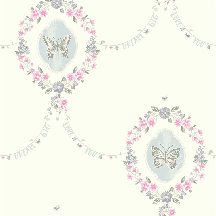 Seabrook Designs Flutter Butterfly Pink & Metallic Silver Wallpaper