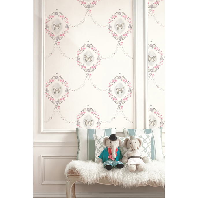 Seabrook Designs Flutter Butterfly Pink &amp; Metallic Silver Wallpaper image 2 of 2