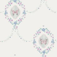 Seabrook Designs Flutter Butterfly Metallic Silver & Pink Wallpaper