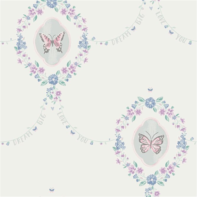 Seabrook Designs Flutter Butterfly Metallic Silver &amp; Pink Wallpaper