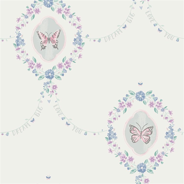 Seabrook Designs Flutter Butterfly Metallic Silver & Pink Wallpaper