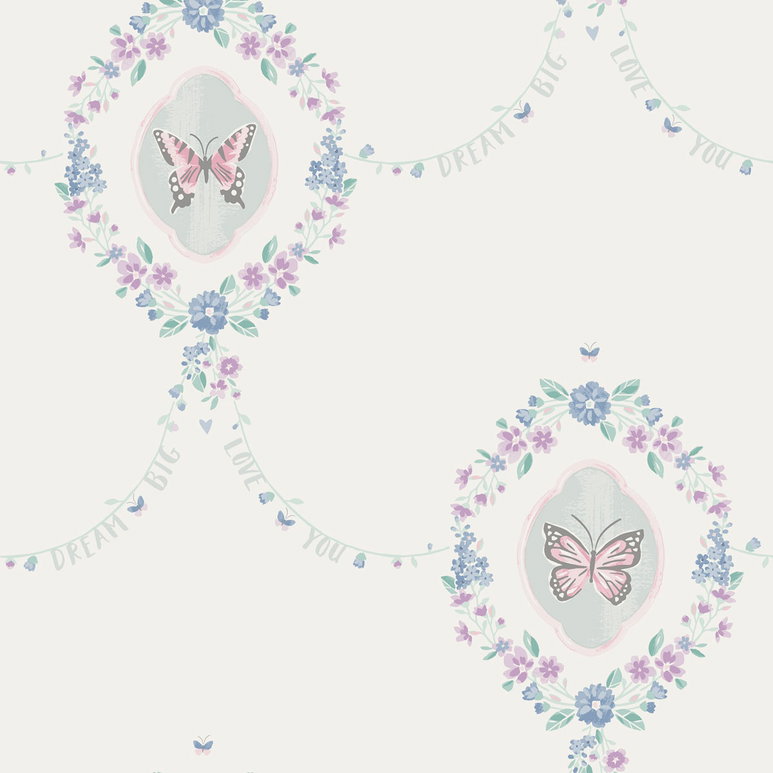 Seabrook Designs Flutter Butterfly Metallic Silver &amp; Pink Wallpaper
