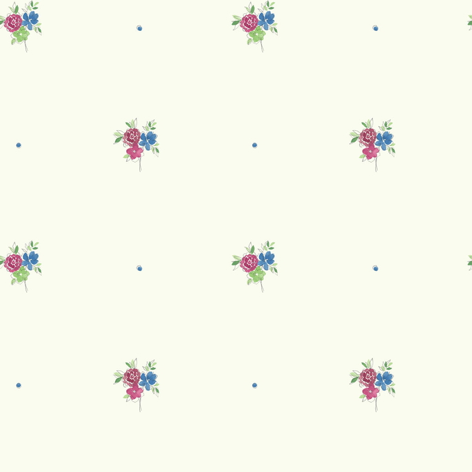 Seabrook Designs Little Posy Raspberry &amp; Prussian Blue Wallpaper image 1 of 2