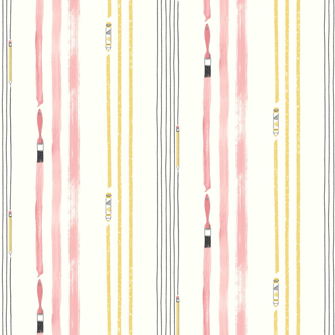 Seabrook Designs Outside the Lines Bubblegum &amp; Gold Wallpaper image 1 of 2