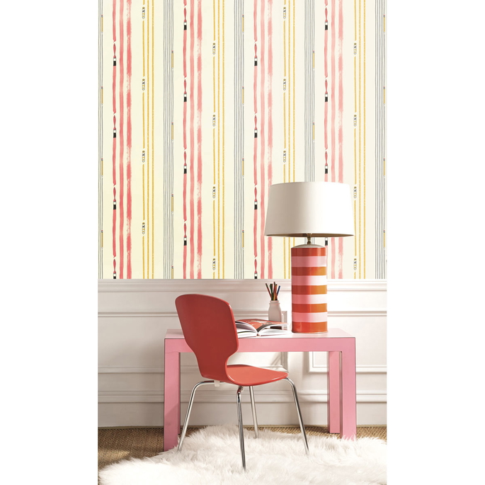 Seabrook Designs Outside the Lines Bubblegum &amp; Gold Wallpaper image 2 of 2