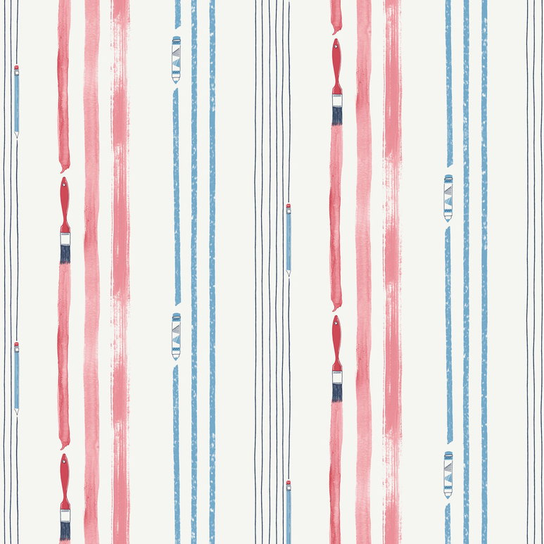 Seabrook Designs Outside the Lines Fuchsia &amp; Sky Blue Wallpaper
