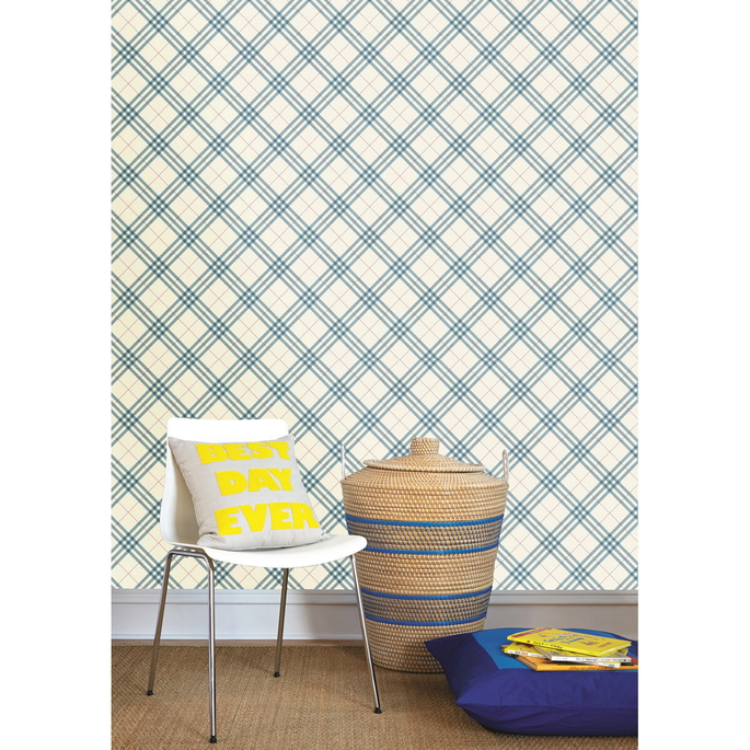 Seabrook Designs Diagonal Plaid Cerulean &amp; Crimson Wallpaper image 2 of 2