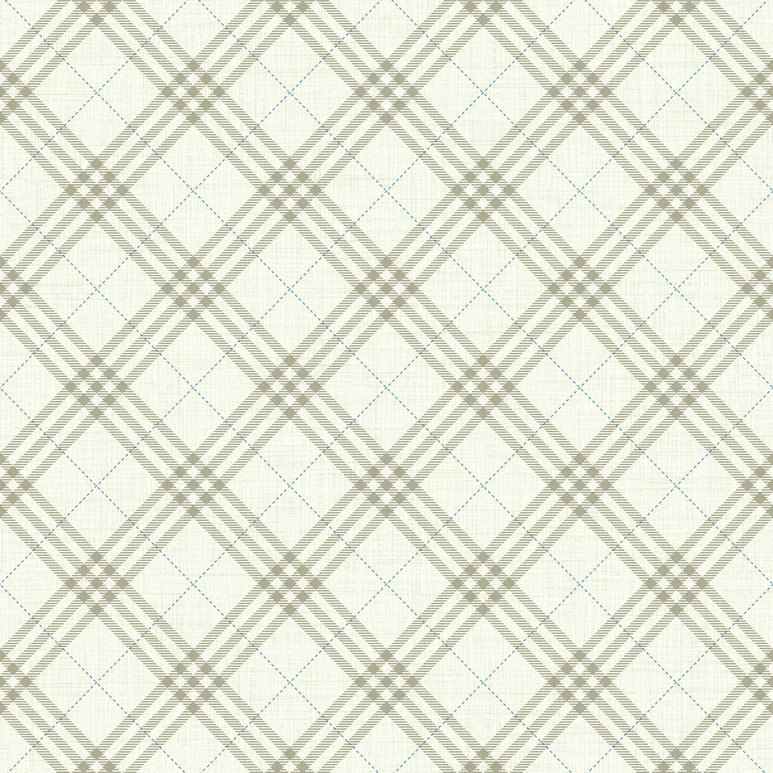 Seabrook Designs Diagonal Plaid Greige &amp; Cerulean Wallpaper