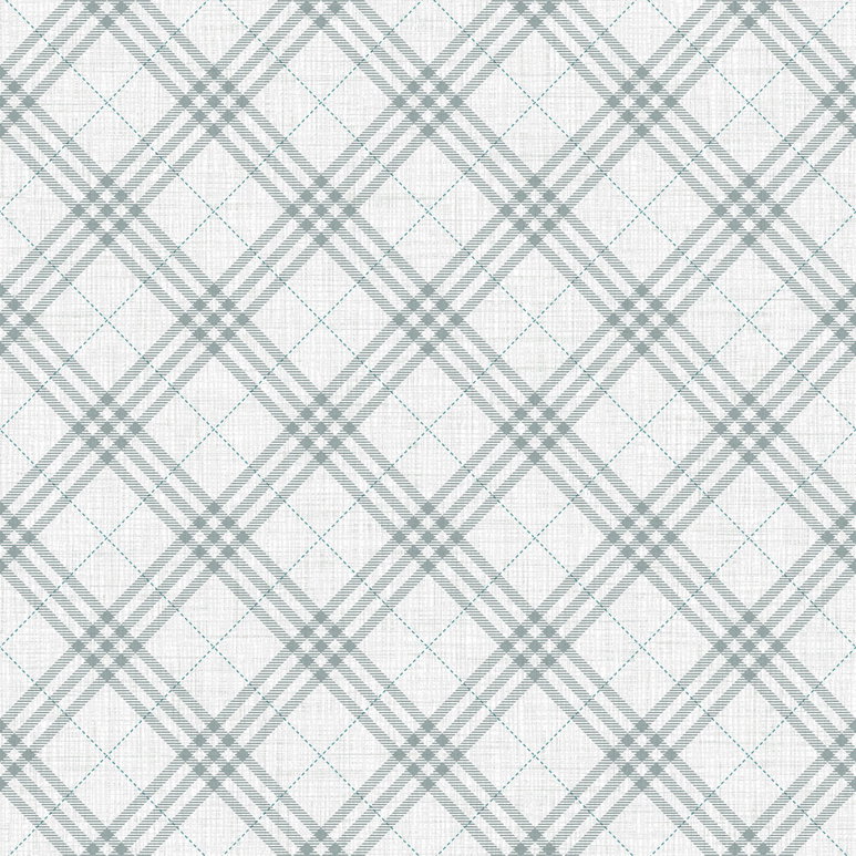Seabrook Designs Diagonal Plaid Gray &amp; Ocean Blue Wallpaper