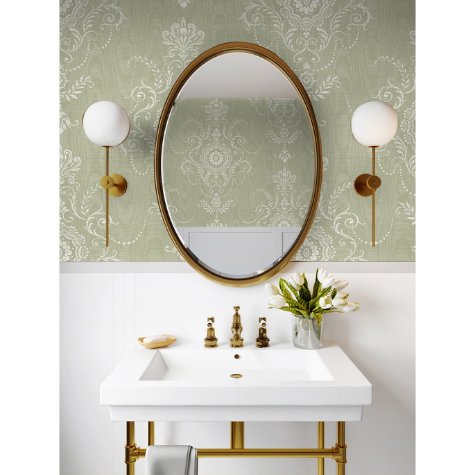 Seabrook Designs Colette Cameo Washed Green Wallpaper image 2 of 3