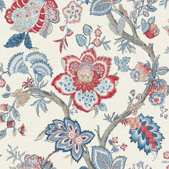 Seabrook Designs Bernadette Jacobean French Blue &amp; Antique Ruby Wallpaper image 1 of 2