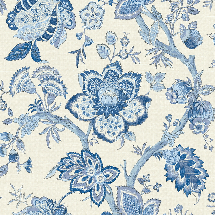 Seabrook Designs Bernadette Jacobean French Blue Wallpaper image 1 of 2