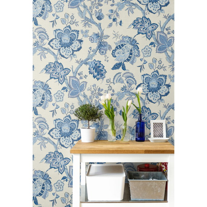 Seabrook Designs Bernadette Jacobean French Blue Wallpaper image 2 of 2