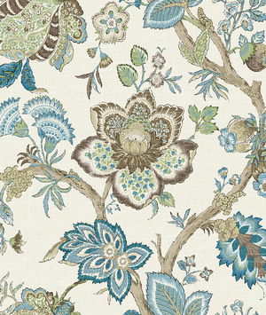 Seabrook Designs Bernadette Jacobean Hickory Smoke & Blue Bell Wallpaper