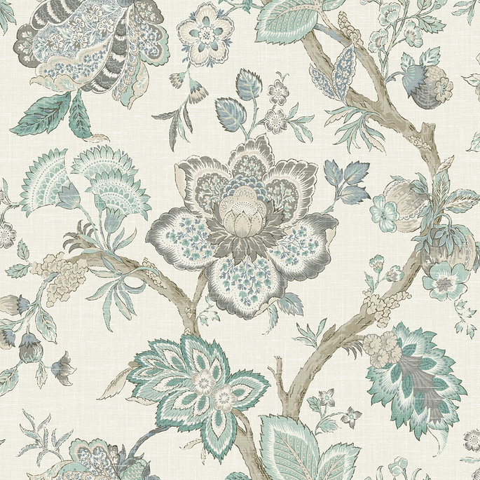 Seabrook Designs Bernadette Jacobean Summer Sky &amp; French Blue Wallpaper image 1 of 3