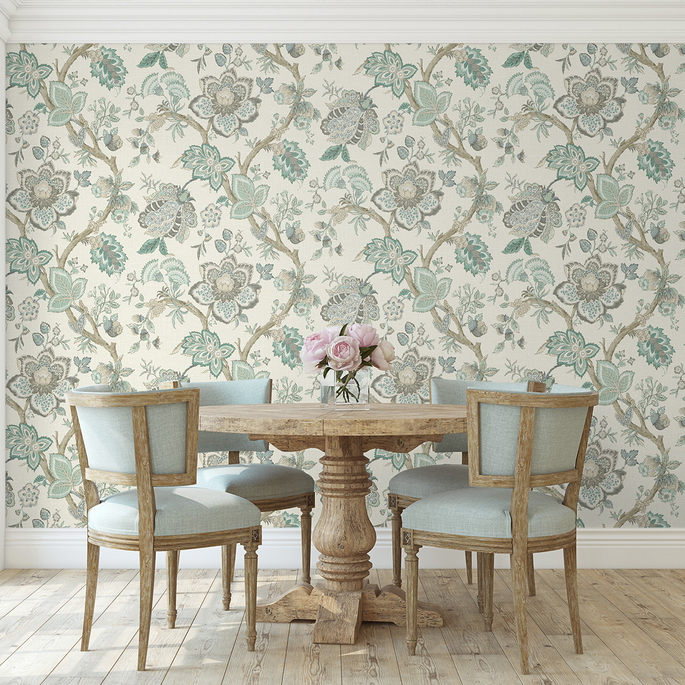 Seabrook Designs Bernadette Jacobean Summer Sky &amp; French Blue Wallpaper image 2 of 3