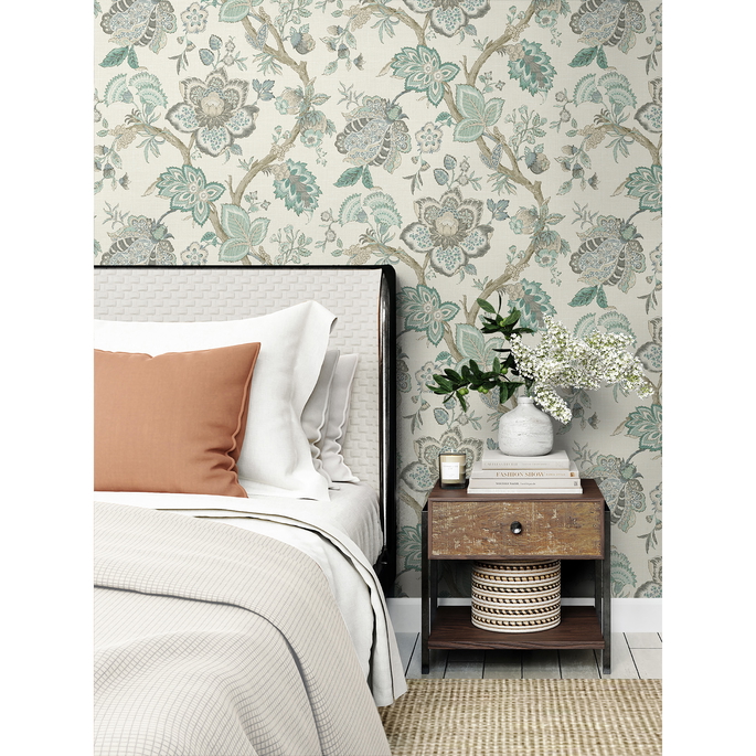 Seabrook Designs Bernadette Jacobean Summer Sky &amp; French Blue Wallpaper image 3 of 3