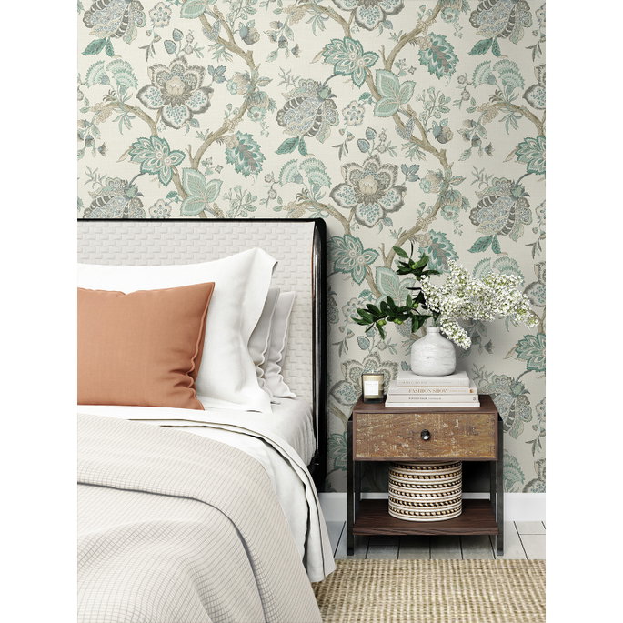Seabrook Designs Bernadette Jacobean Summer Sky &amp; French Blue Wallpaper image 3 of 3