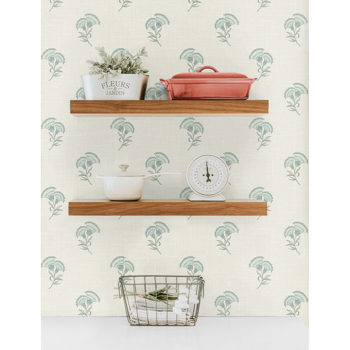 Seabrook Designs Lotus Branch Floral Minty Meadow &amp; French Grey Wallpaper image 3 of 3