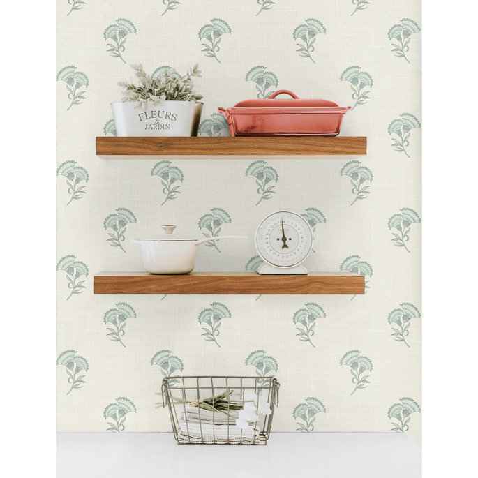 Seabrook Designs Lotus Branch Floral Minty Meadow &amp; French Grey Wallpaper image 3 of 3