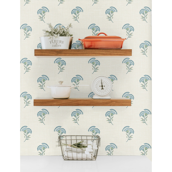 Seabrook Designs Lotus Branch Floral Blue Bell &amp; Herb Wallpaper image 3 of 3