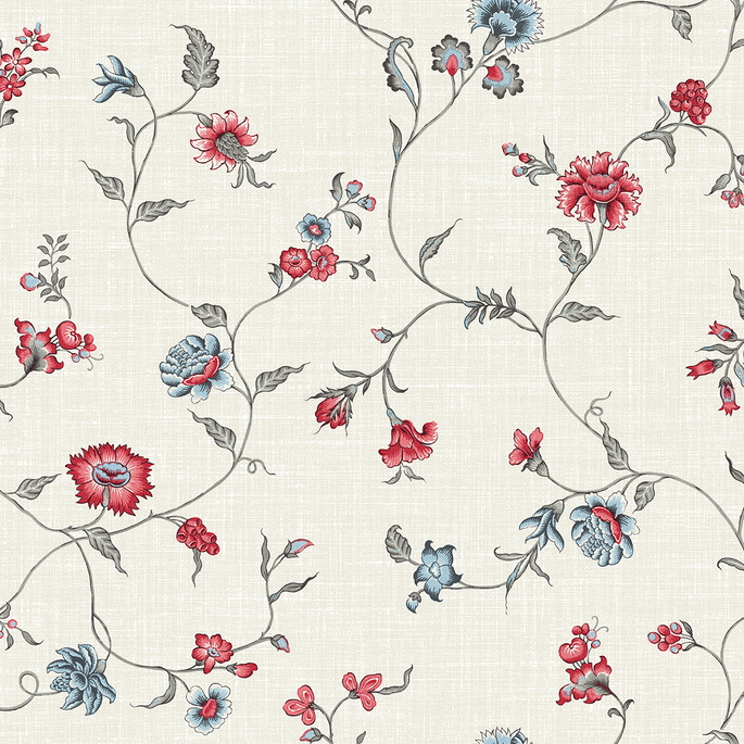 Seabrook Designs Florale Trail Antique Ruby &amp; French Blue Wallpaper image 1 of 3