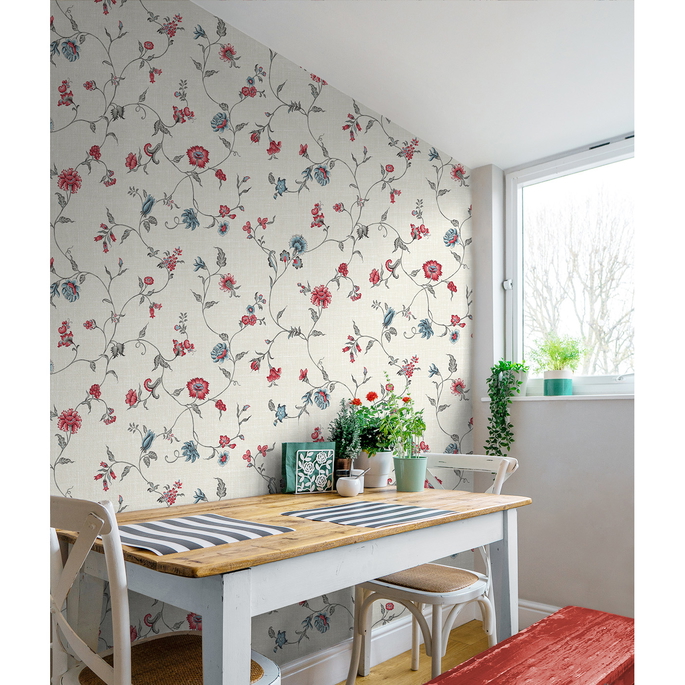 Seabrook Designs Florale Trail Antique Ruby &amp; French Blue Wallpaper image 2 of 3