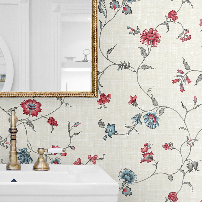 Seabrook Designs Florale Trail Antique Ruby &amp; French Blue Wallpaper image 3 of 3