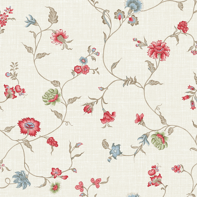 Seabrook Designs Florale Trail Cranberry &amp; Blue Bell Wallpaper image 1 of 3