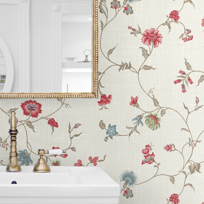 Seabrook Designs Florale Trail Cranberry &amp; Blue Bell Wallpaper image 3 of 3