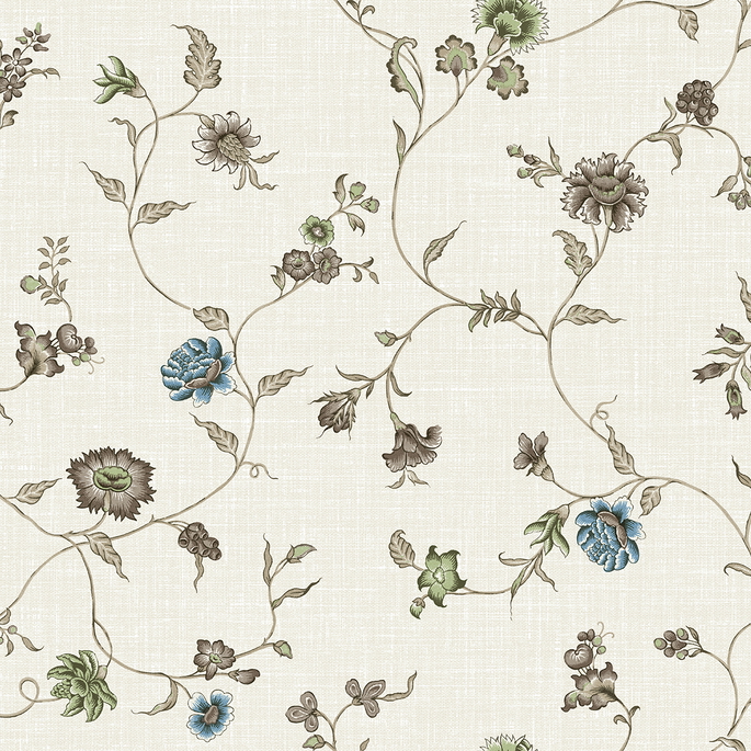 Seabrook Designs Florale Trail Greige &amp; Blue Bell Wallpaper image 1 of 3