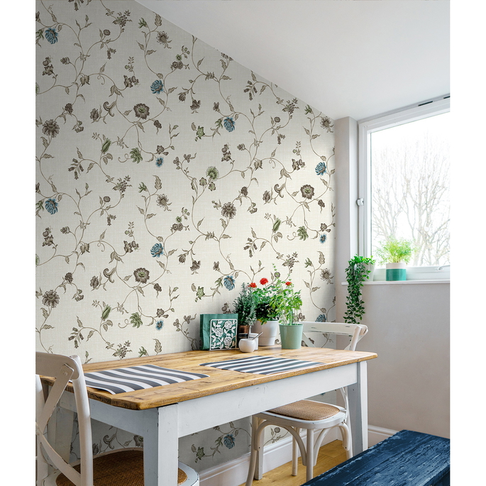 Seabrook Designs Florale Trail Greige &amp; Blue Bell Wallpaper image 2 of 3