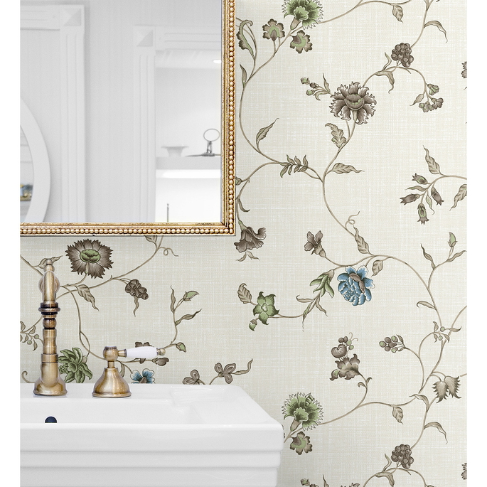 Seabrook Designs Florale Trail Greige &amp; Blue Bell Wallpaper image 3 of 3