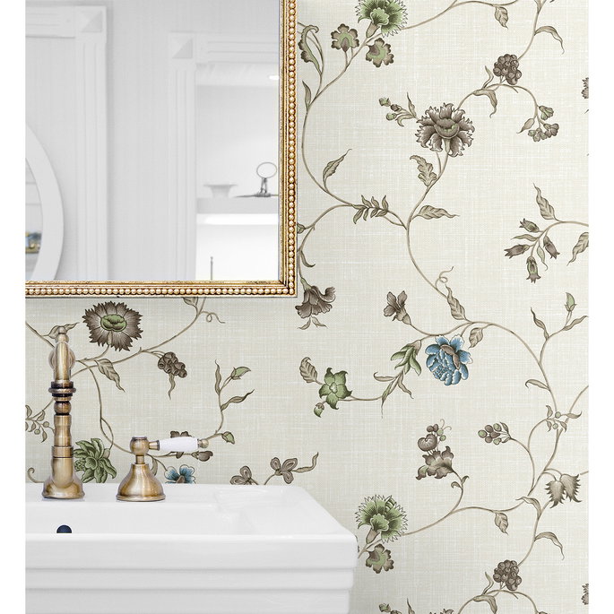 Seabrook Designs Florale Trail Greige &amp; Blue Bell Wallpaper image 3 of 3