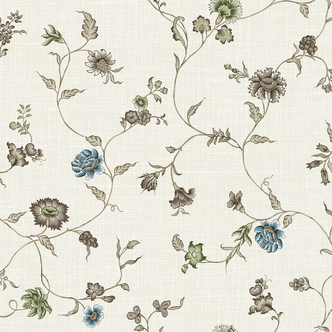 Seabrook Designs Florale Trail Bisque Bleu &amp; French Wallpaper image 1 of 3