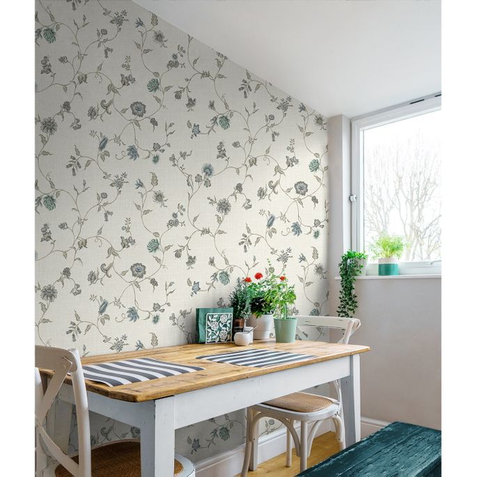 Seabrook Designs Florale Trail Bisque Bleu &amp; French Wallpaper image 2 of 3