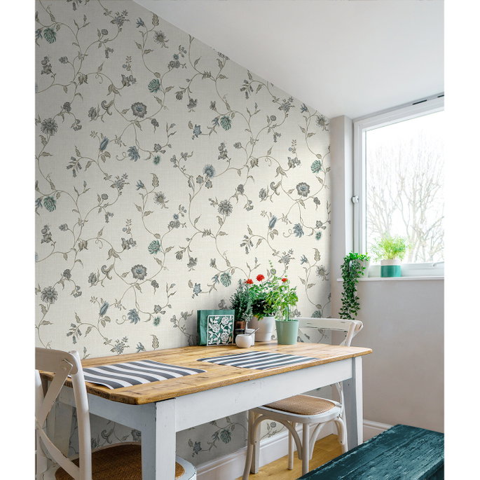 Seabrook Designs Florale Trail Bisque Bleu &amp; French Wallpaper image 2 of 3