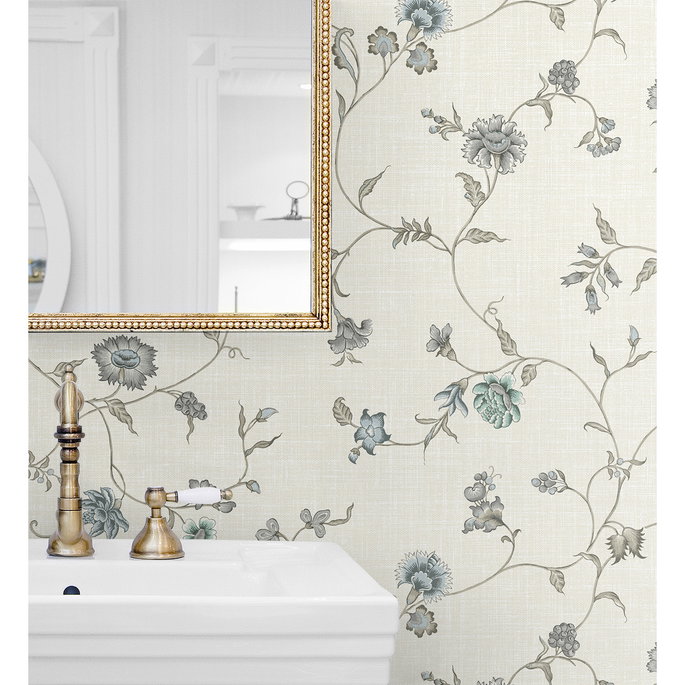 Seabrook Designs Florale Trail Bisque Bleu &amp; French Wallpaper image 3 of 3