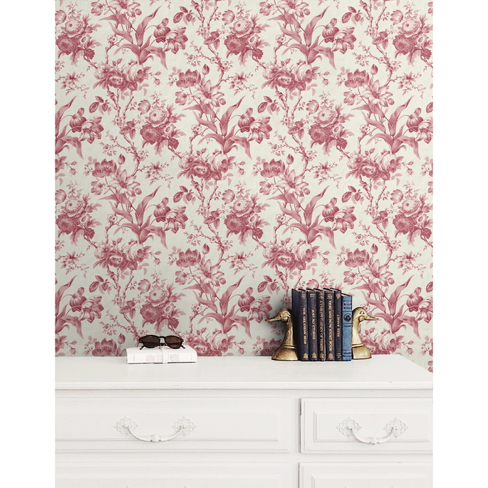 Seabrook Designs En Rose Cranberry Wallpaper image 2 of 2