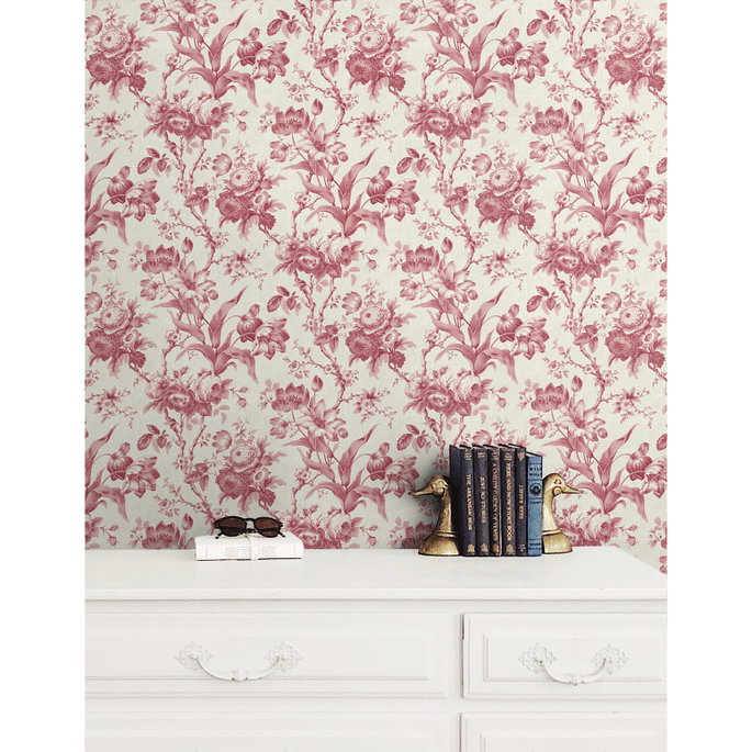 Seabrook Designs En Rose Cranberry Wallpaper image 2 of 2
