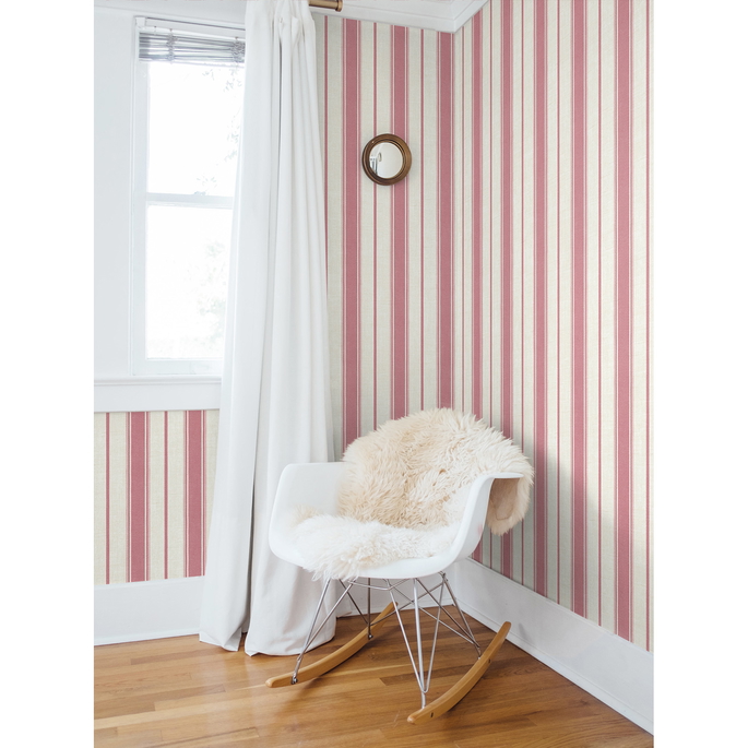 Seabrook Designs Eliott Linen Stripe Cranberry Wallpaper image 2 of 3