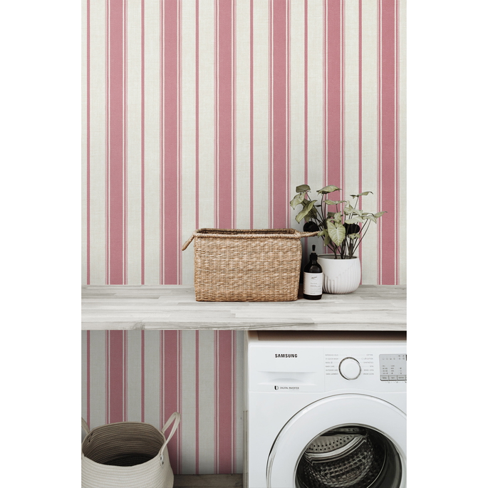 Seabrook Designs Eliott Linen Stripe Cranberry Wallpaper image 3 of 3
