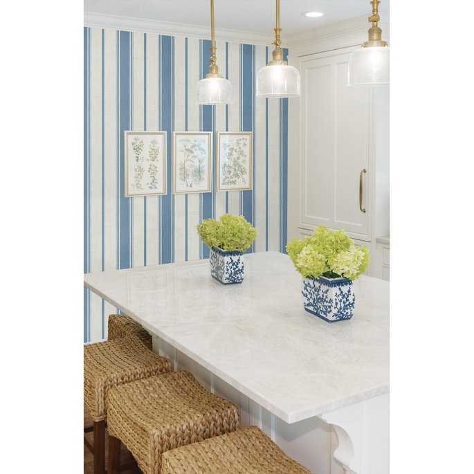 Seabrook Designs Eliott Linen Stripe Blue Bell Wallpaper image 2 of 3