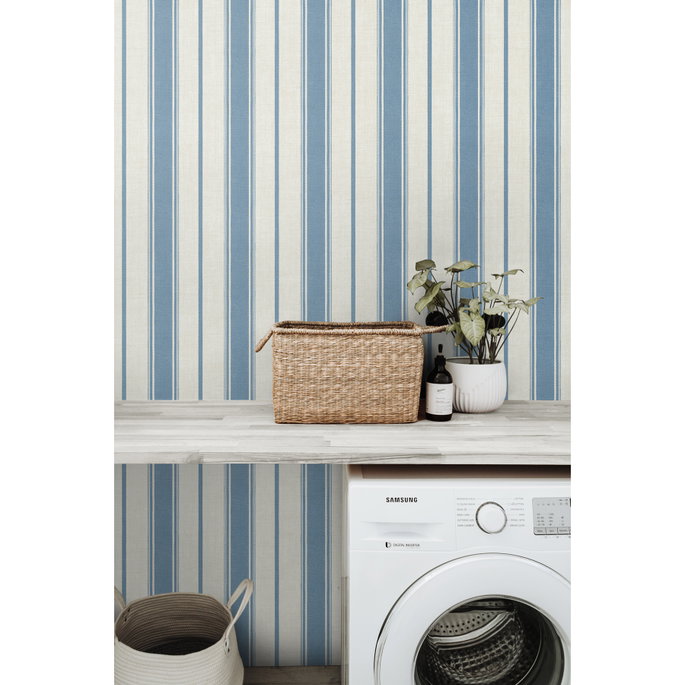 Seabrook Designs Eliott Linen Stripe Blue Bell Wallpaper image 3 of 3
