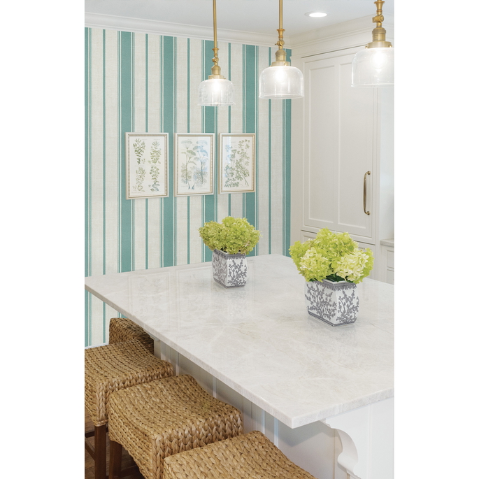 Seabrook Designs Eliott Linen Stripe Minty Meadow Wallpaper image 2 of 3