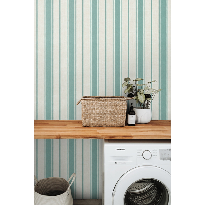 Seabrook Designs Eliott Linen Stripe Minty Meadow Wallpaper image 3 of 3