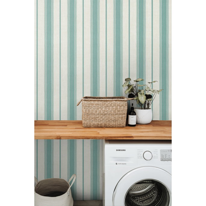 Seabrook Designs Eliott Linen Stripe Minty Meadow Wallpaper image 3 of 3